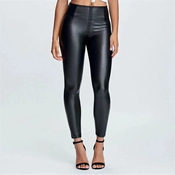 FREDDY WRUP Faux Leather High Waisted Pants Ankle Length Black - Picture 2 of 16